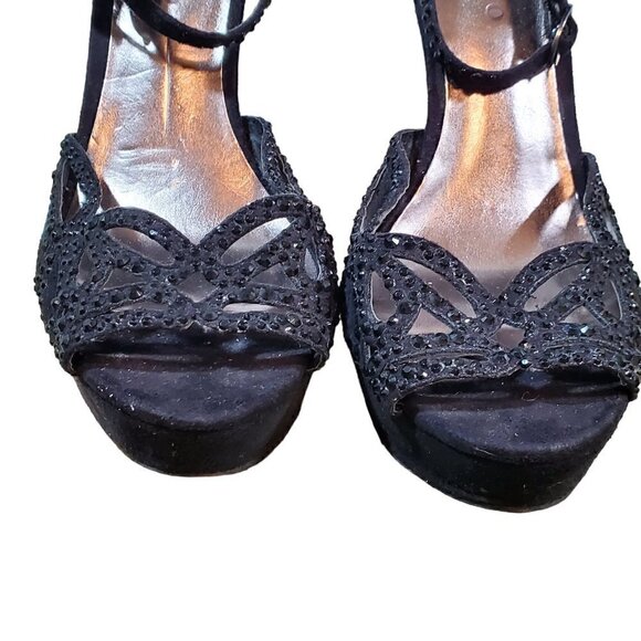 BLACK SUEDE RHINESTONE STELETTOS SIZE 6 - Picture 9 of 14